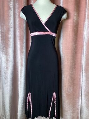 Y2K Vintage Ruby Rox Whimsigoth Dress Black Mesh Pink Ribbon Bows Fairy Medium